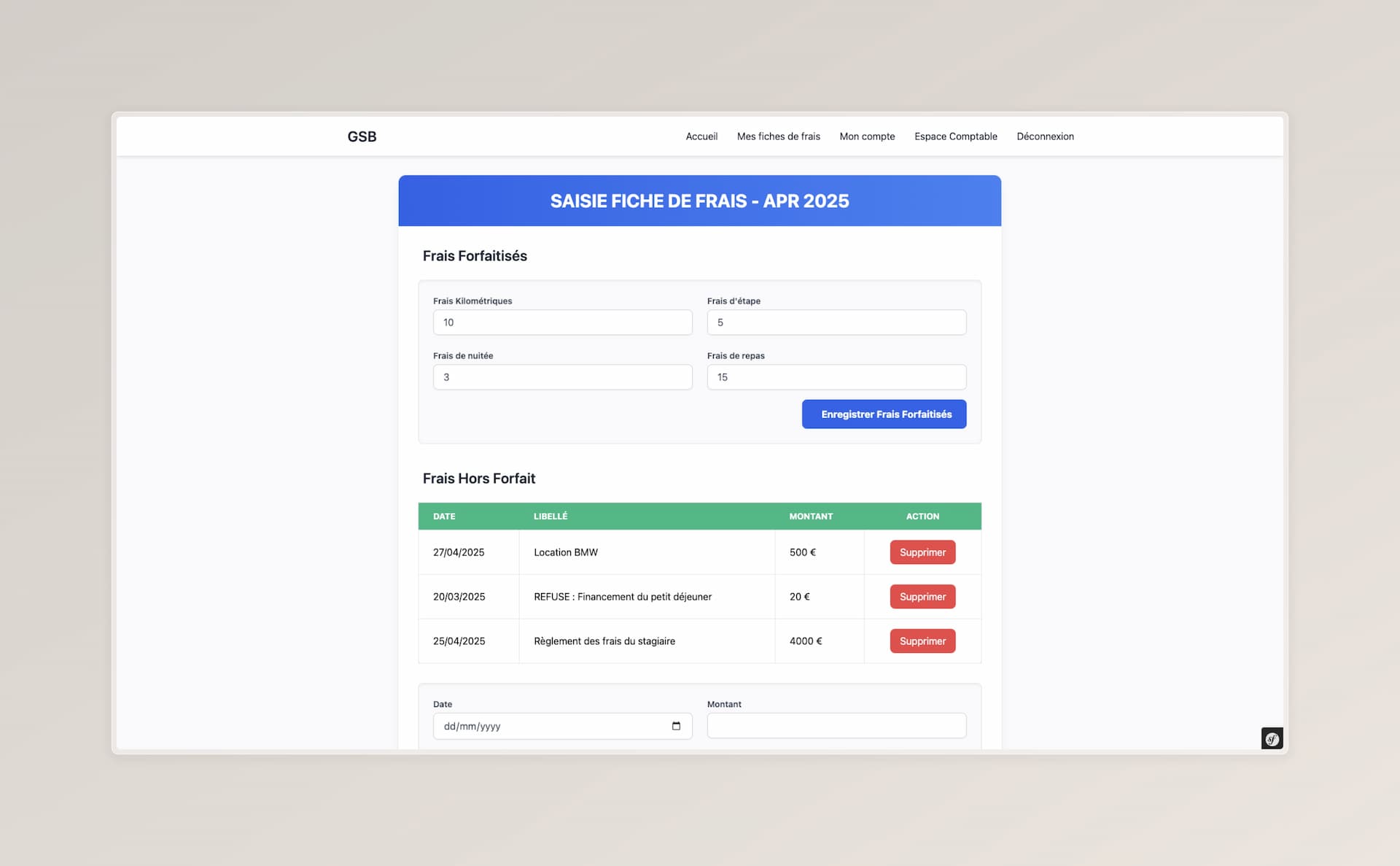Saisie des frais